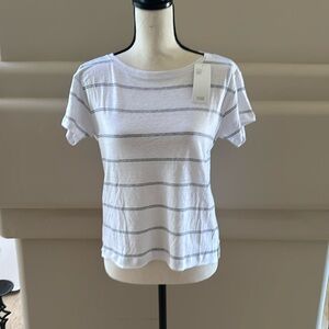 Eileen Fisher Tee. White/Black Stripe. 100% Organic Linen. XS. NWT.